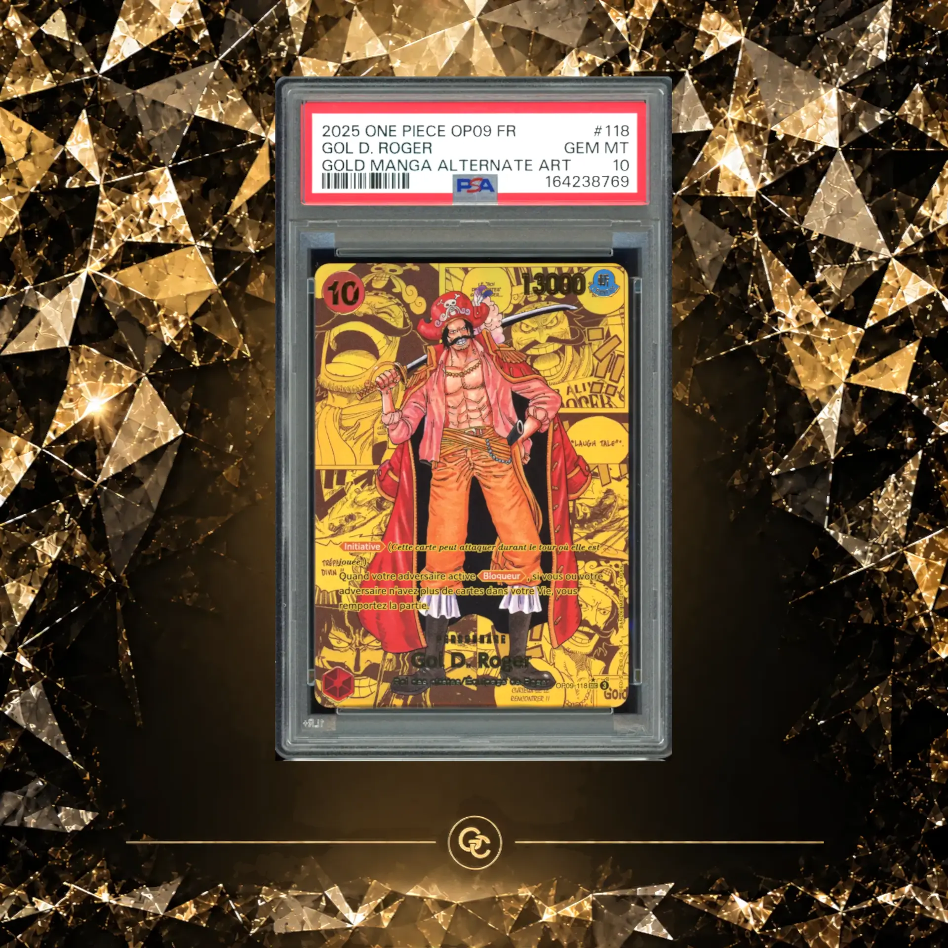 Carte Gol D. Roger One Piece OP09 Gold Manga Alternate Art, gradée PSA 10 Gem Mint